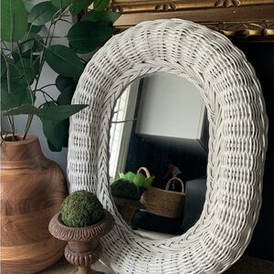 Elegant Vintage White Wicker Wall Mirror